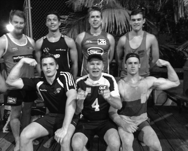 Steve Reddaway with his sons and friends on the beach