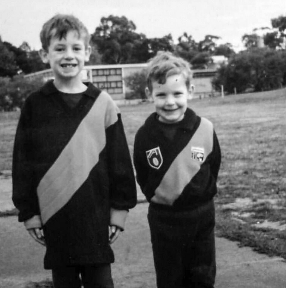 Steve's sons Tom and Nick as children in football jumpers